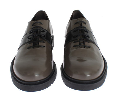 Gray Brown Leather Laceups Shoes