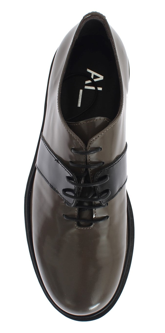 Gray Brown Leather Laceups Shoes