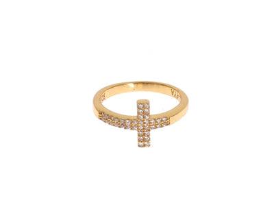 Clear CZ Cross Gold 925 Ring