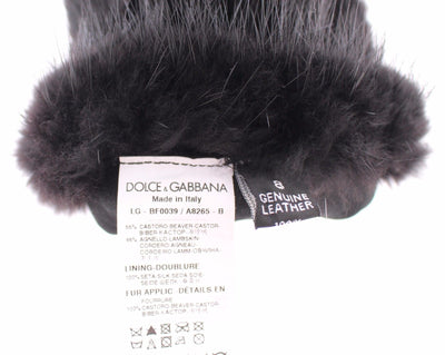 Black Beaver Fur Lambskin Leather Elbow Gloves