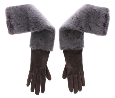 Gray Mink Fur Lambskin Suede Leather Gloves