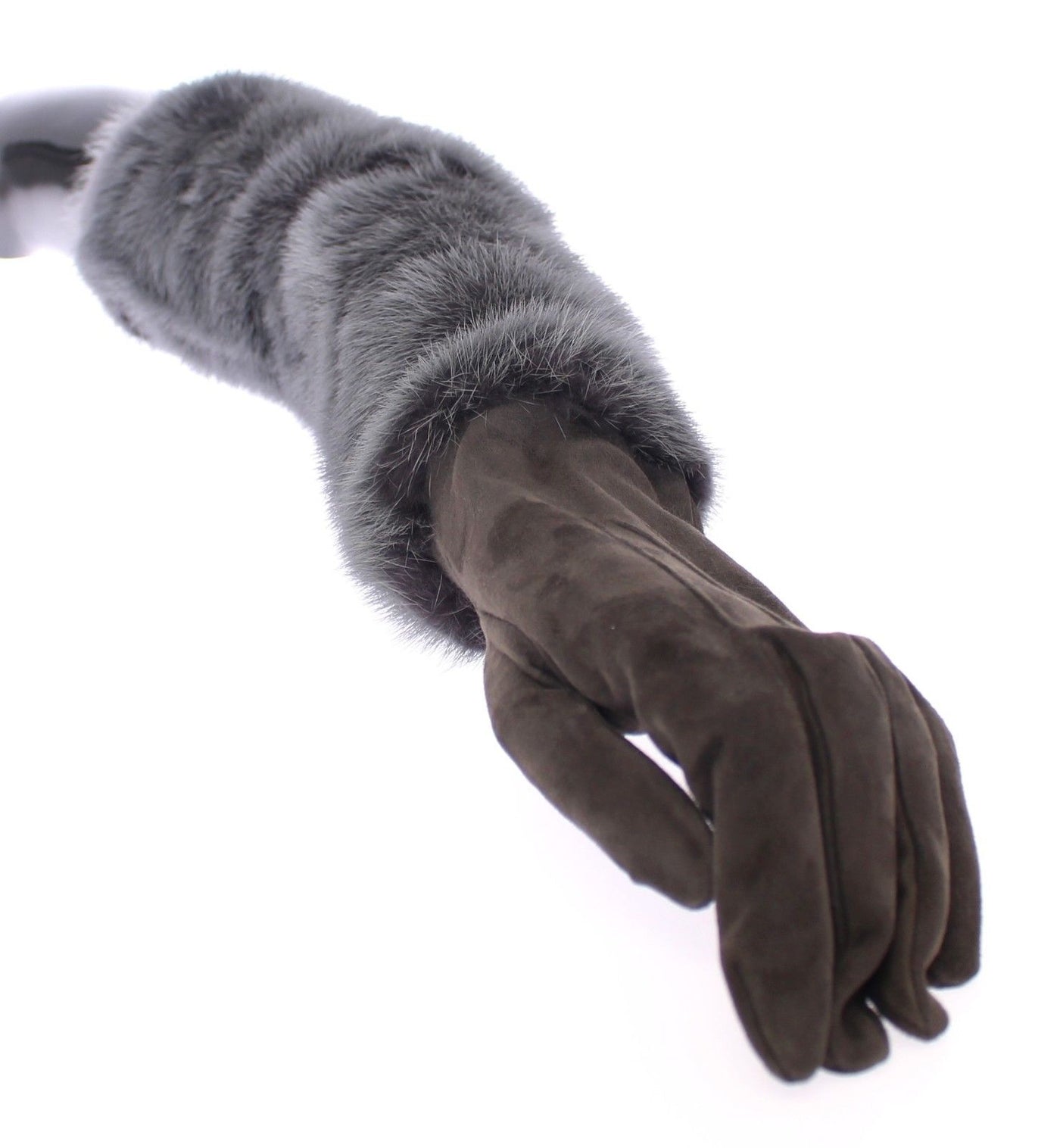 Gray Mink Fur Lambskin Suede Leather Gloves