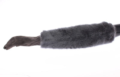 Gray Mink Fur Lambskin Suede Leather Gloves