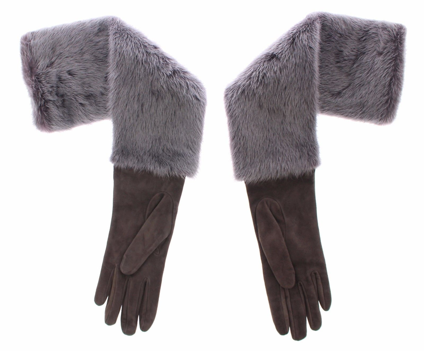 Gray Mink Fur Lambskin Suede Leather Gloves