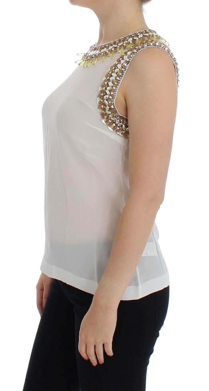 White crystal embellished tank top