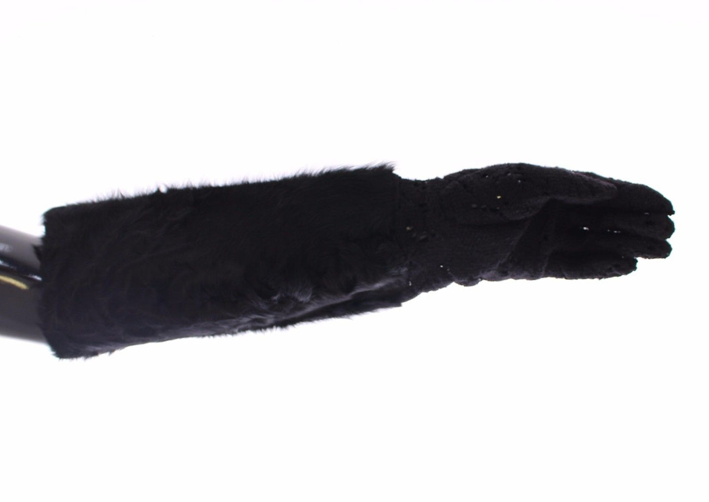 Black Lace Wool Lambskin Fur Elbow Gloves