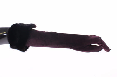 Purple Mink Fur Goatskin Suede Leather Gloves