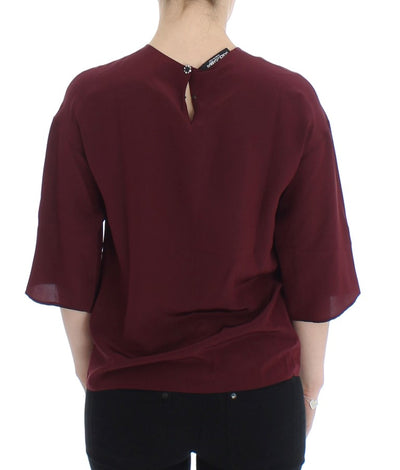 Red 3/4 sleeve silk blouse