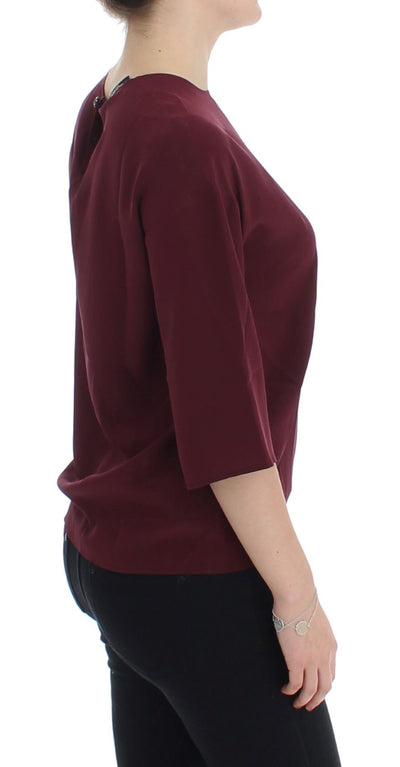 Red 3/4 sleeve silk blouse