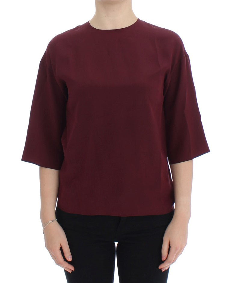 Red 3/4 sleeve silk blouse