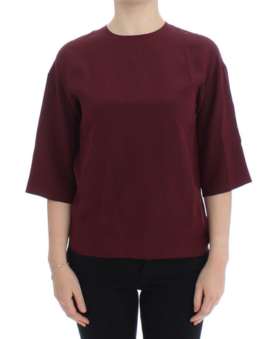 Red 3/4 sleeve silk blouse