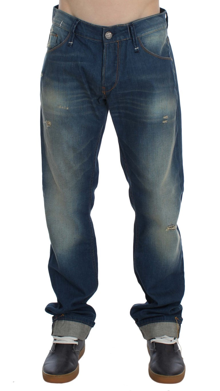 Blue Wash Denim Cotton Stretch Baggy Fit Jeans