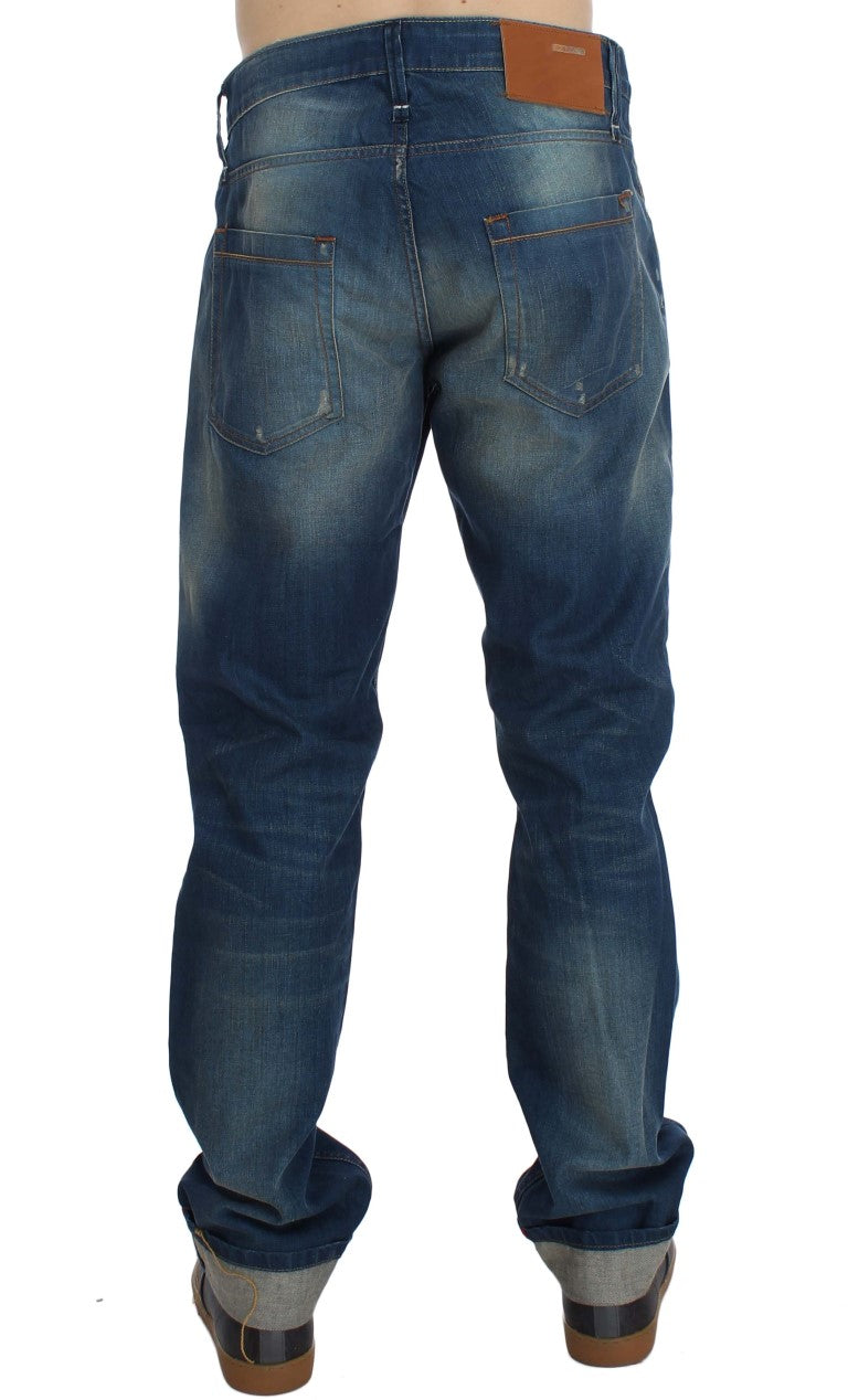 Blue Wash Denim Cotton Stretch Baggy Fit Jeans