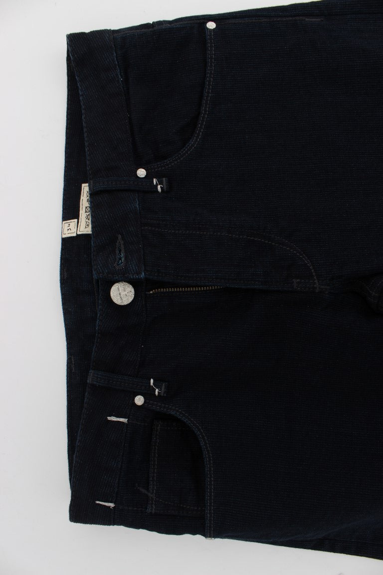 Dark Blue Corduroy Slim Skinny Fit Jeans