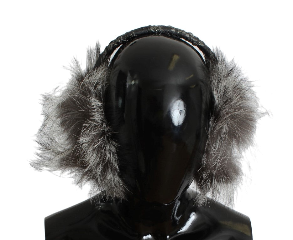 Gray Fox Fur Crystal Ear Muffs