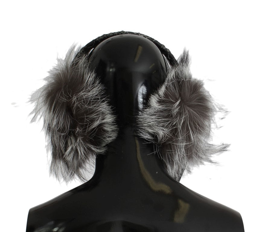 Gray Fox Fur Crystal Ear Muffs