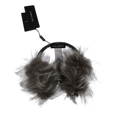 Gray Fox Fur Crystal Ear Muffs