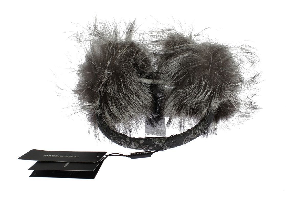 Gray Fox Fur Crystal Ear Muffs