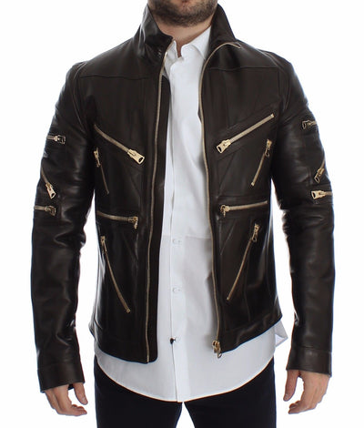 Brown Lambskin Leather Zipper Jacket