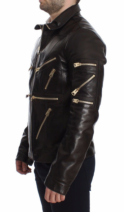 Brown Lambskin Leather Zipper Jacket