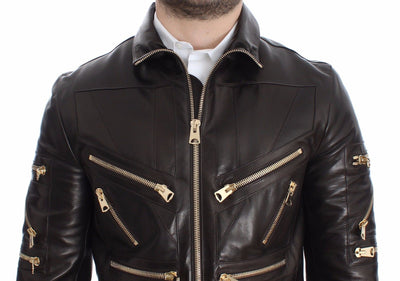 Brown Lambskin Leather Zipper Jacket