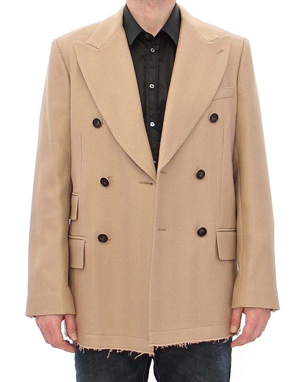 Beige Double Breasted Coat Jacket