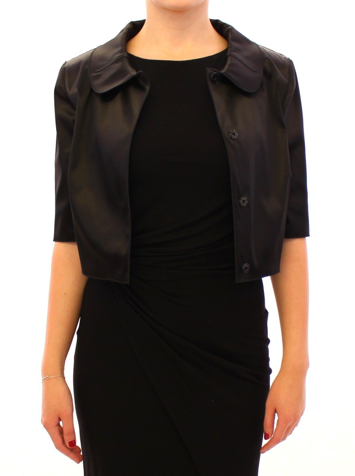 Black Shiny Stretch Bolero Shrug Jacket