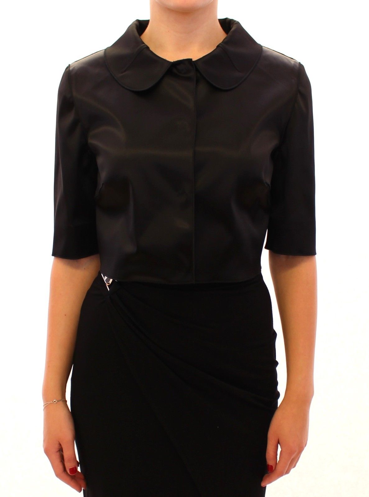 Black Shiny Stretch Bolero Shrug Jacket