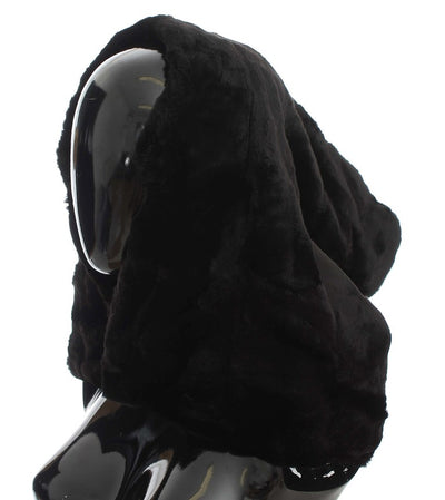 Black Weasel Fur Crochet Hood Scarf Hat