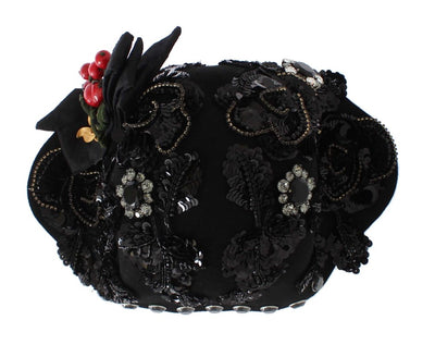 Black Crystal Gold Cherries Brooch Hat