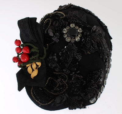 Black Crystal Gold Cherries Brooch Hat