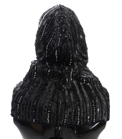 Black Knitted Sequin Hood Scarf Hat