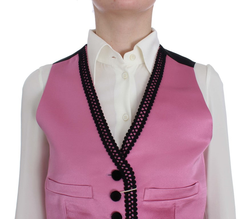 Pink Silk Button Front Torero Vest Top