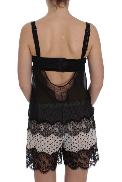 Black Silk Floral Lace Lingerie Top