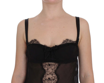 Black Silk Floral Lace Lingerie Top