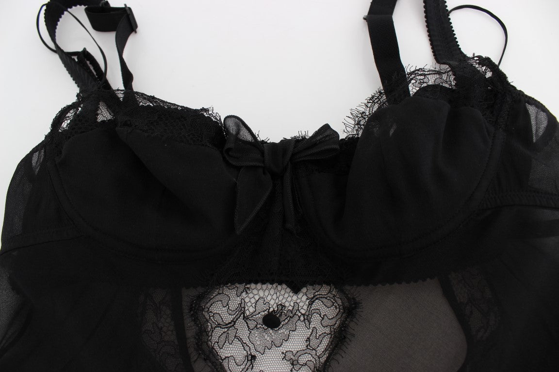 Black Silk Floral Lace Lingerie Top