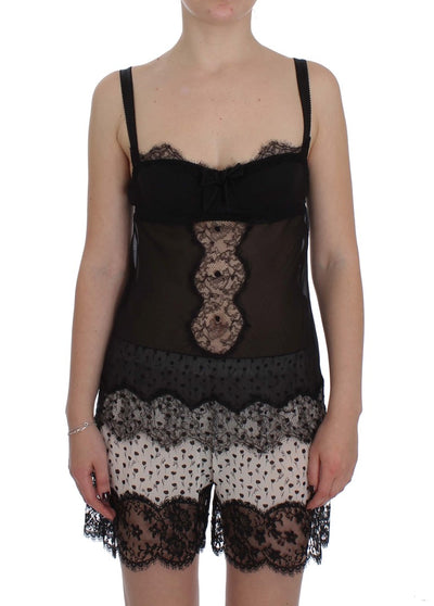 Black Silk Floral Lace Lingerie Top