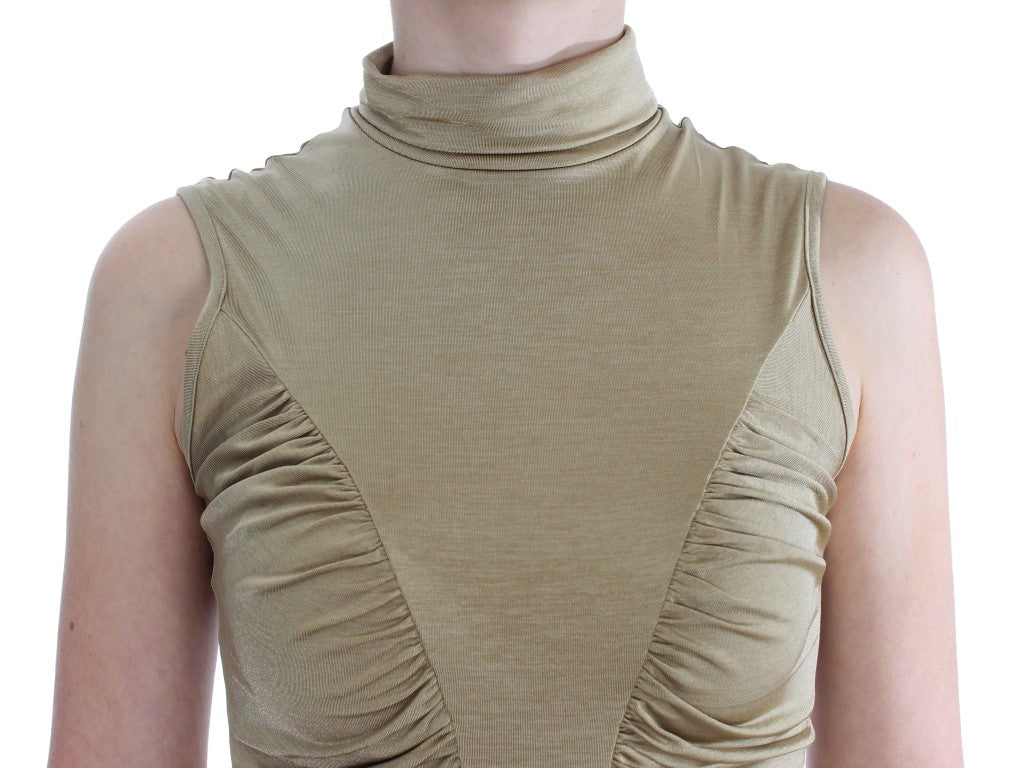 Gold Nylon Turtleneck Top Blouse