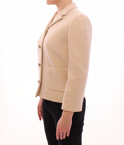 Beige Wool Pearl Button Jacket Blazer Coat