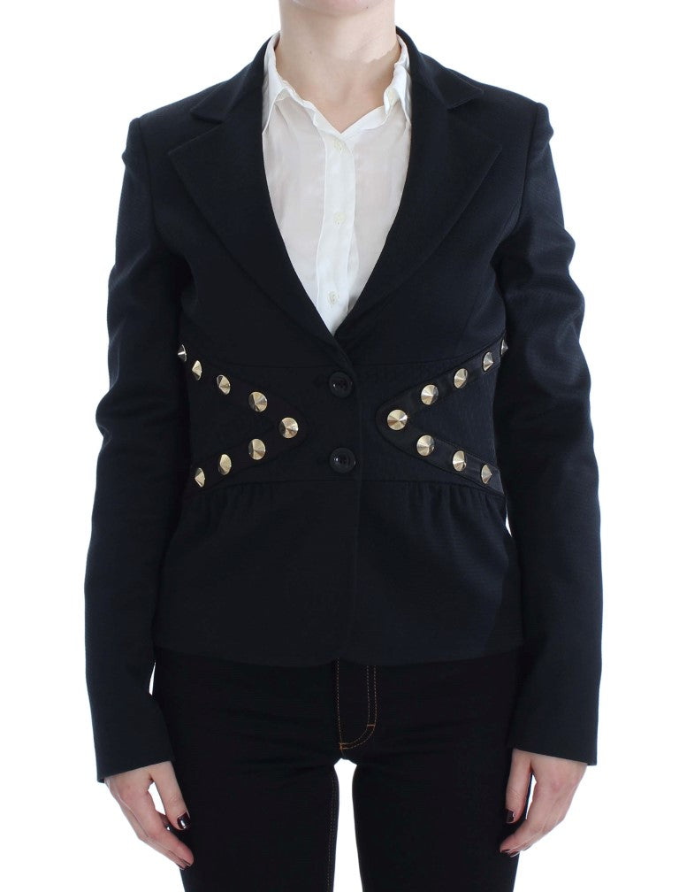 Black Cotton Stretch Gold Studded Blazer Jacket