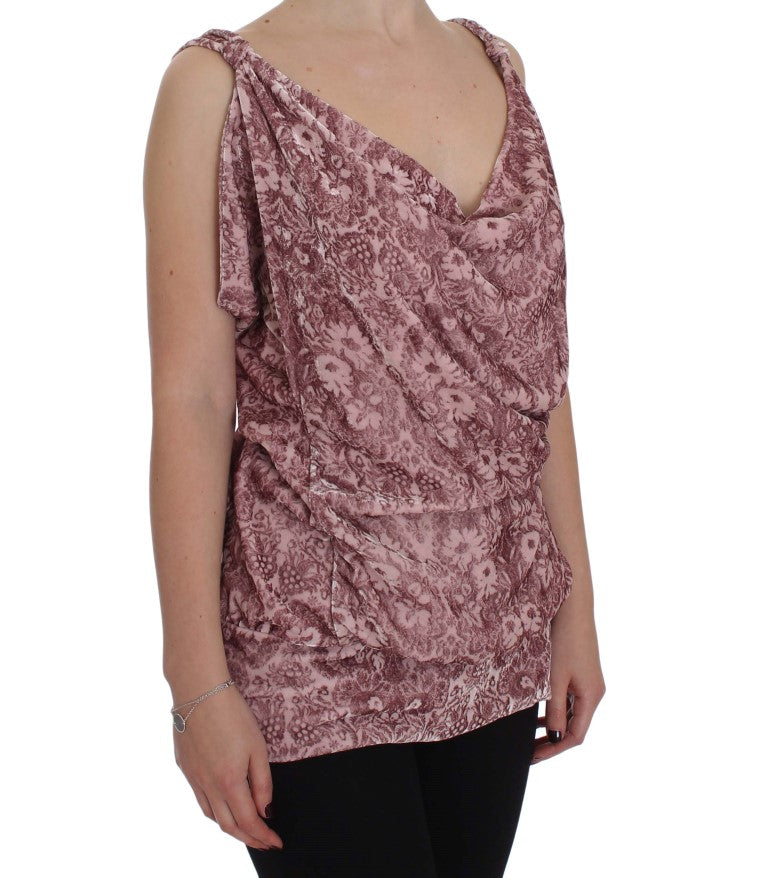 Pink Floral Print Viscose Silk Blouse Top