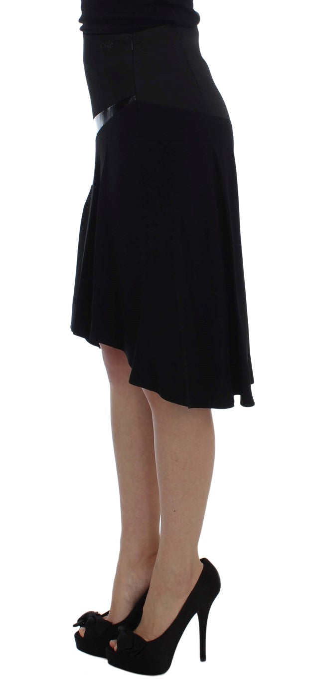 Black Blue Cotton Stretch Straight Skirt