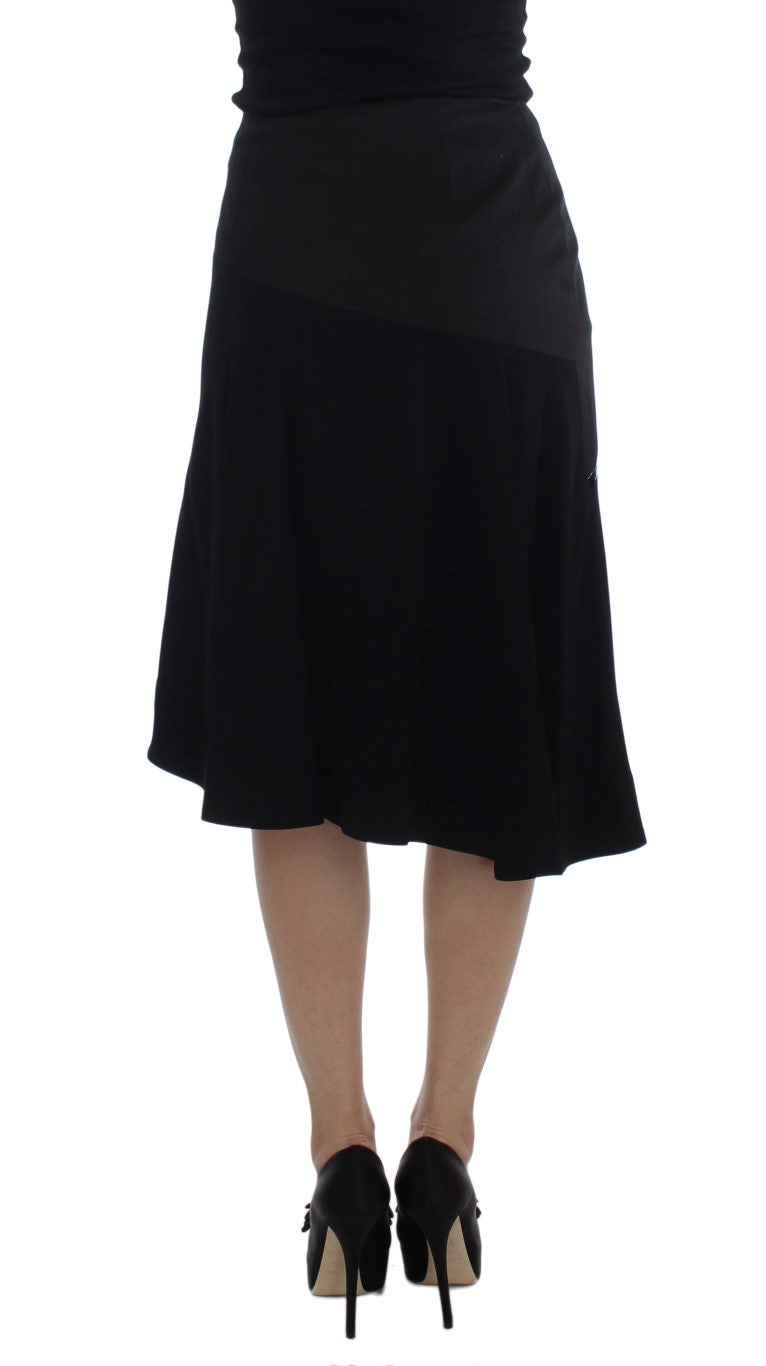 Black Blue Cotton Stretch Straight Skirt