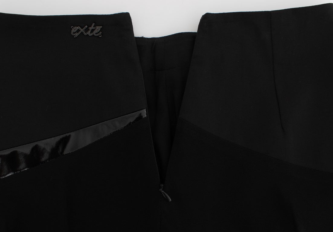 Black Blue Cotton Stretch Straight Skirt