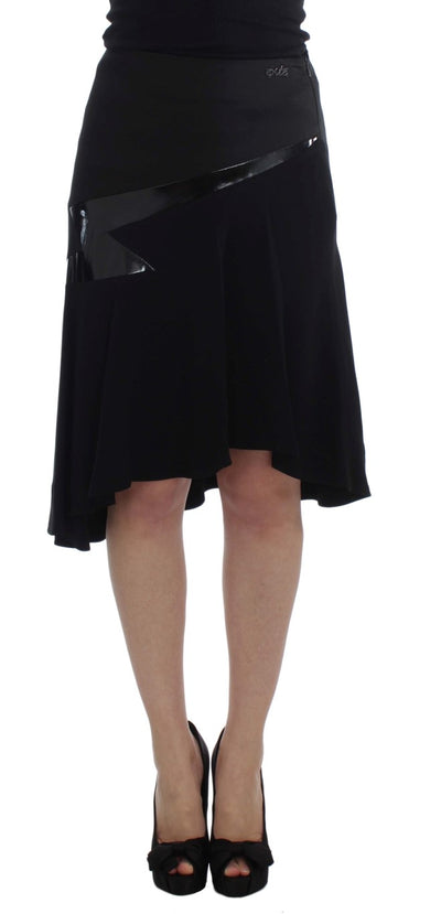 Black Blue Cotton Stretch Straight Skirt