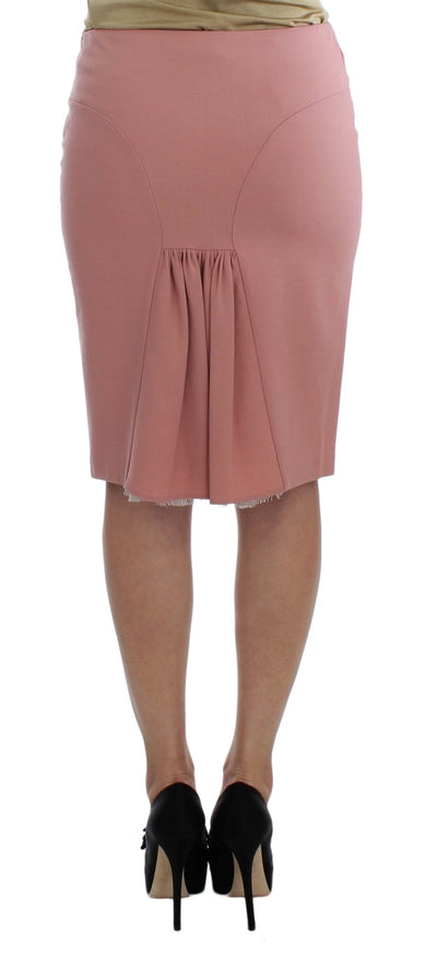 Pink Wool Stretch Straight Pencil Skirt