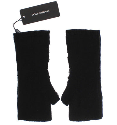 Black Knitted Cashmere Sequined Gloves