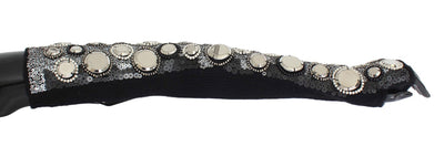 Black Cashmere Sequined Finger Less Gloves