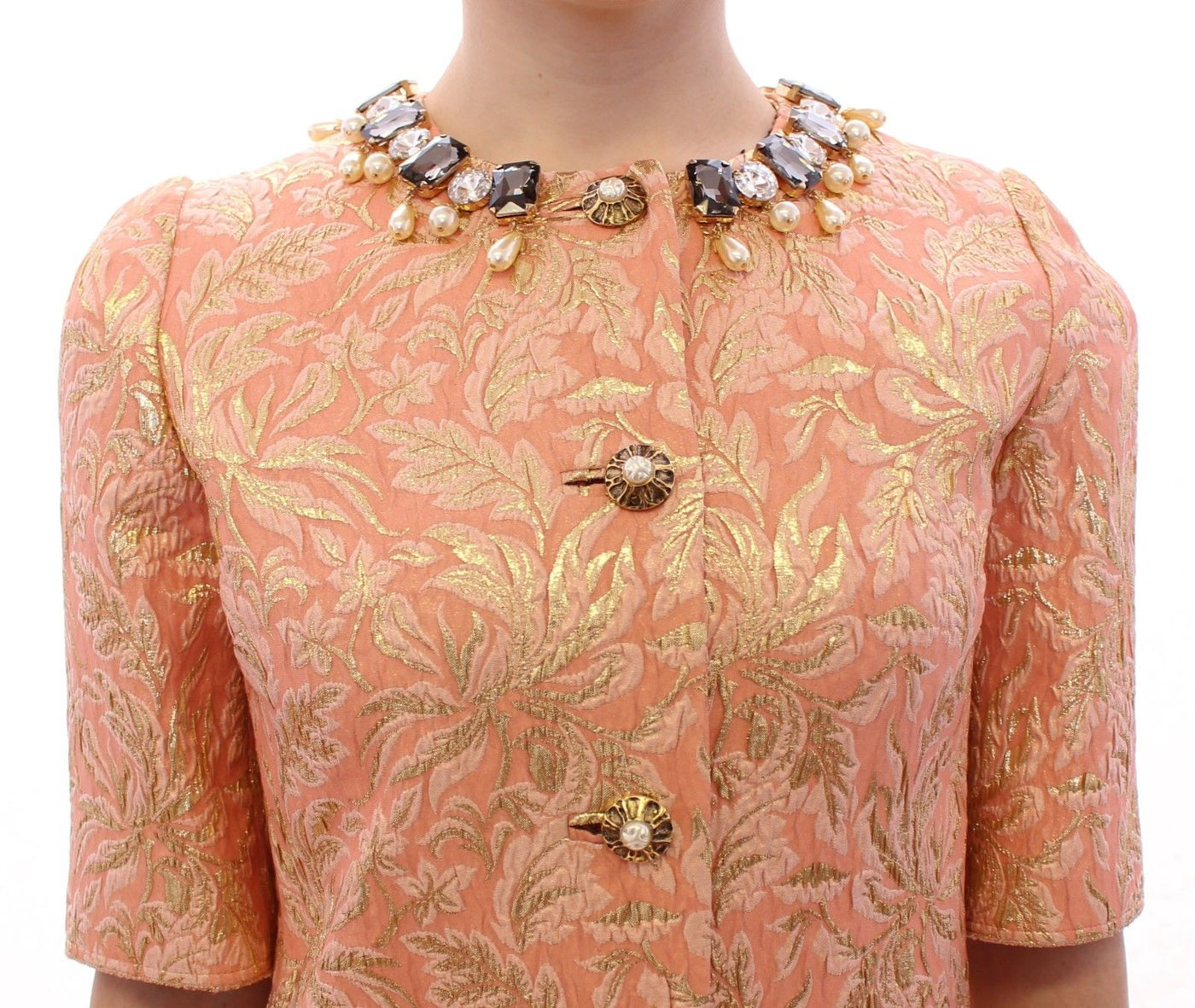 Pink Silk Brocade Crystal Jacket Coat