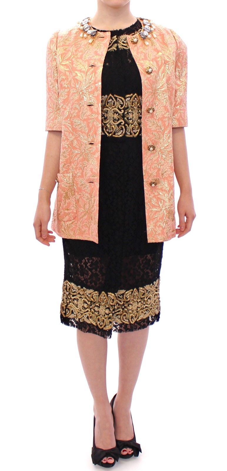 Pink Silk Brocade Crystal Jacket Coat